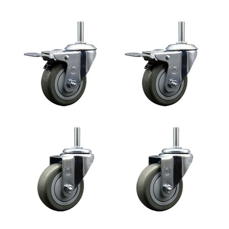 Service Caster 35 Inch Gray Polyurethane Swivel 34 Inch Threaded Stem Caster Set 2 Total Lock Brakes SCC-TSTTL20S3514-PPUB-34212-2-S-2